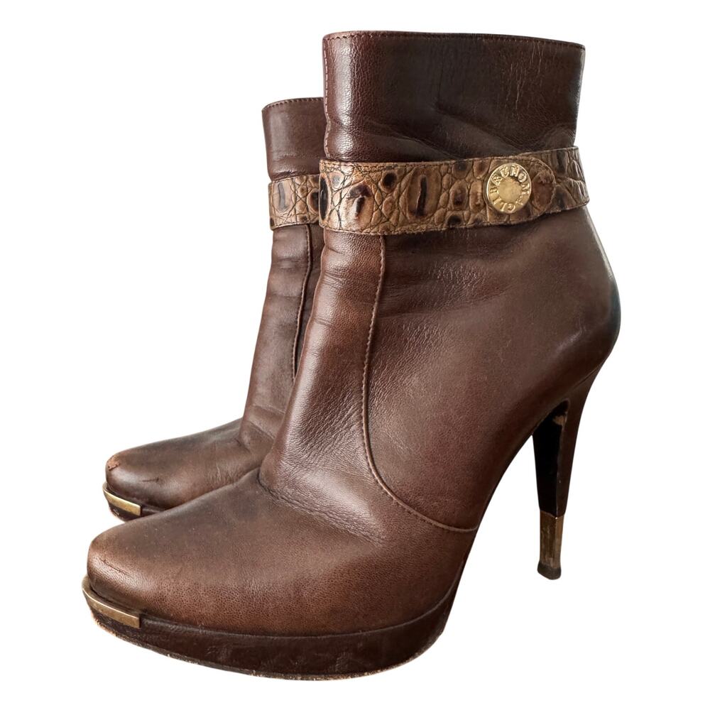 Bruno Magli Brown Genuine Leather Heeled Ankle Boots w/ Gold Hardware